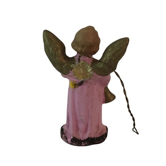 Vtg Angel Christmas Ornament US Zone Germany Lot of 2 Pink White 1940s/50s - Picture 4 of 13
